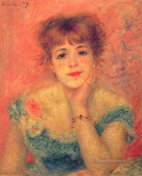 Pierre Auguste Renoir Painting - Jeanne Samary con un vestido de cuello escotado del maestro Pierre Auguste Renoir